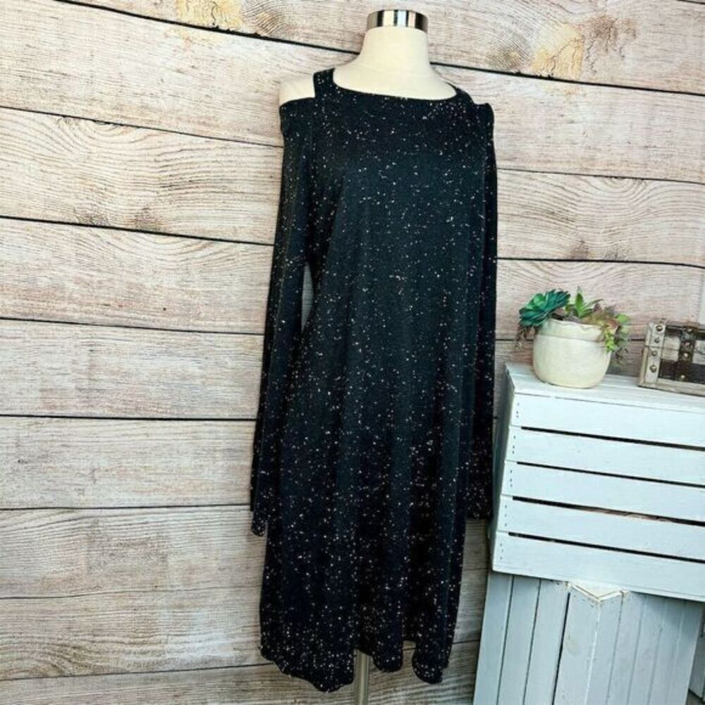 5/$25 Loft Women's XL Black Speckled Long Sleeve Sweater Dress NWT